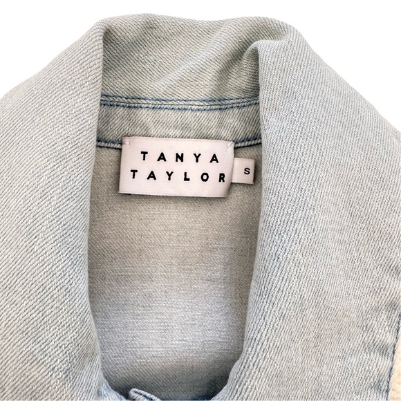 $495 TANYA TAYLOR Percy Denim Jacket with Cable-Knit Trim Sz S - Picture 11 of 11